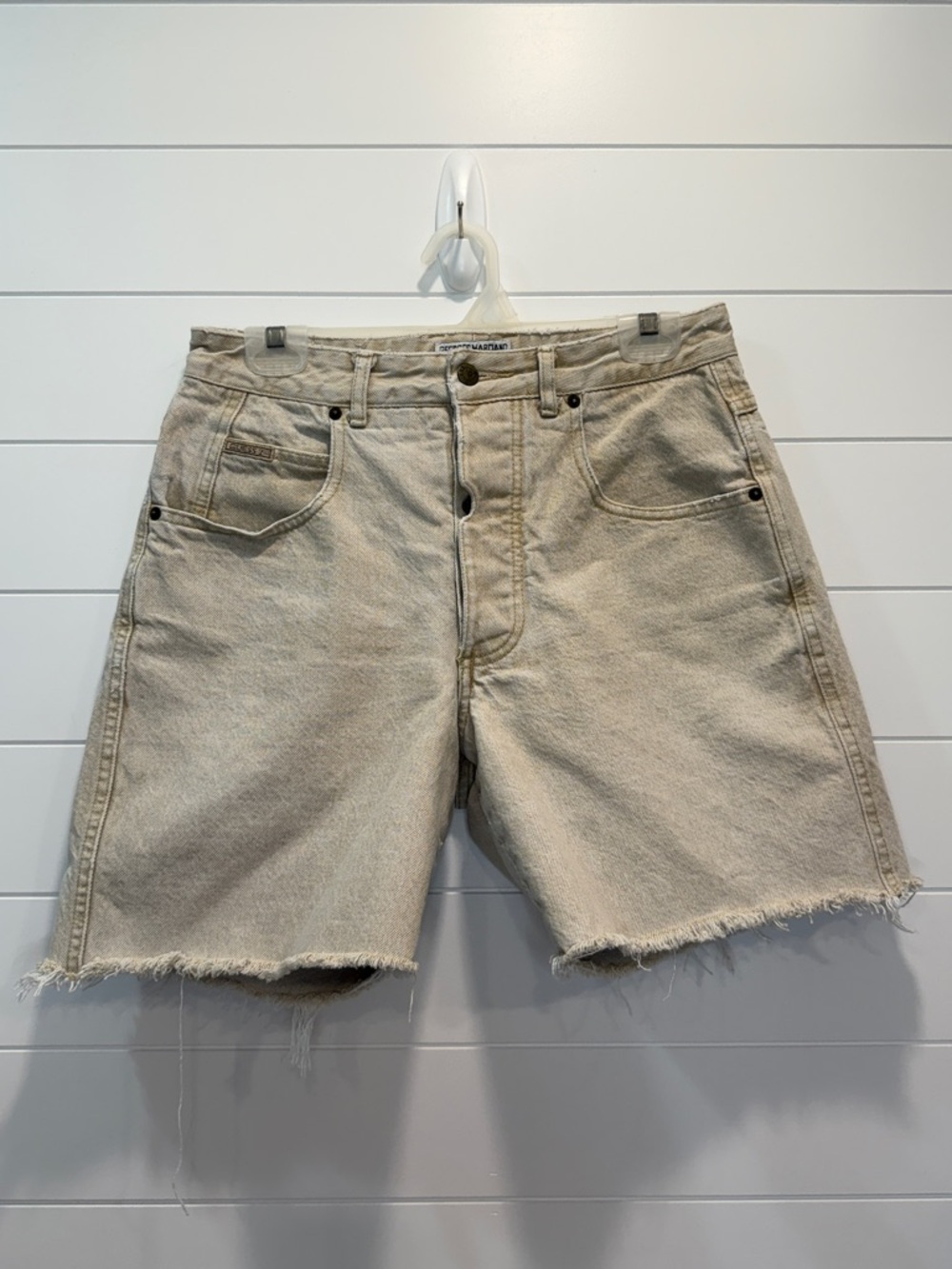 Vintage Guess by Marciano Men's Light Beige Denim Cutoff Shorts